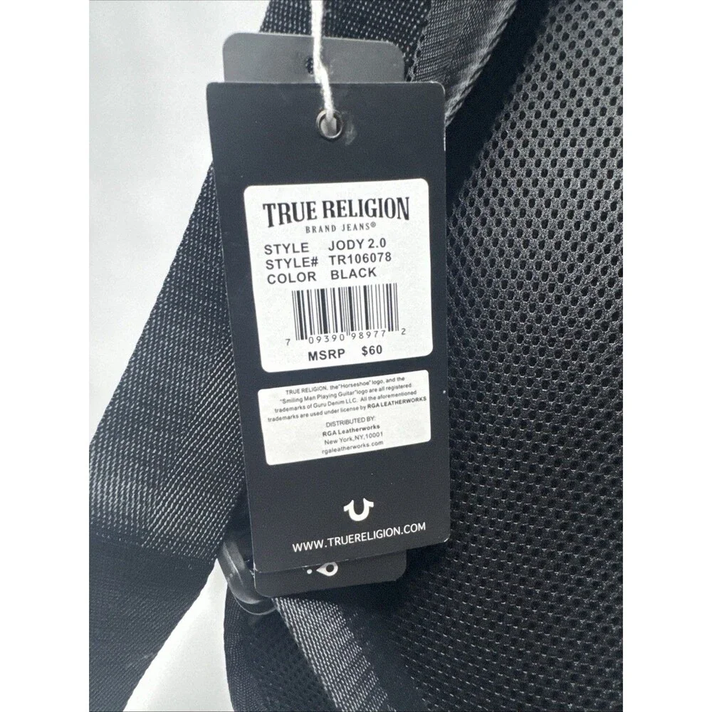 TRUE RELIGION Ivan Black Sling Bag Canvas Faux Leather Luxury BRAND-NEW w/tags